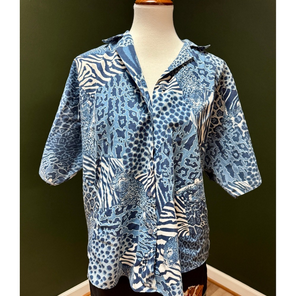 Vintage Lady Caribou Animal‎ Print Button Down Shirt Size